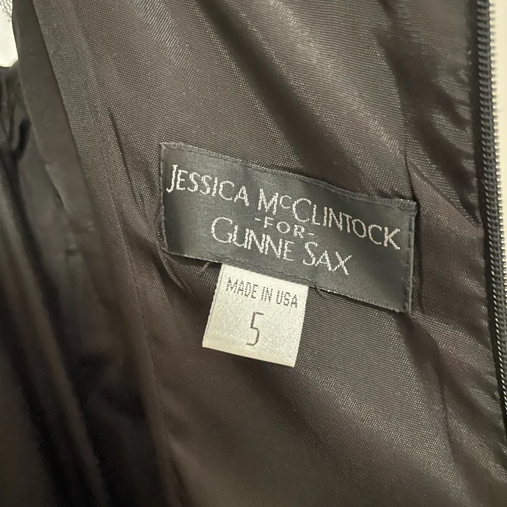 VTG Jessica McClintock Gunne Sax Black Satin Evening Gown Dotted Tulle Ruffle 5 - Picture 7 of 13